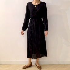 批发现 Korea 赫本复古风气质收腰乱褶慵懒feel百搭<b class='q'>显瘦</b>连衣裙~配腰带