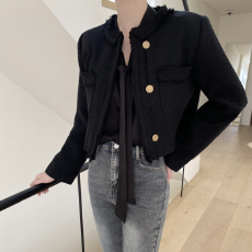 批发现 KOREA <b class='q'>韩版</b>气质名媛高级感粗花呢洋气毛须设计小香风短款外套