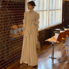 批发现 KOREA 法式减龄气质衬衫~配围巾+显瘦<b class='q'>拖地</b>休闲灯芯绒长裤裙裤
