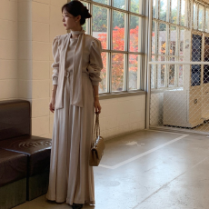 批发现 KOREA 法式减龄气质衬衫~配围巾+显瘦拖地休闲灯芯绒长裤<b class='q'>裙裤</b>