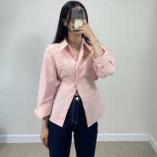 批发有货Korea 韩版别致设计感十足侧纽扣收腰显曲线休闲百搭纯色<b class='q'>衬衫</b>