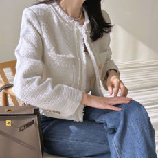 批发有货KOREA 韩版气质名媛高级感粗花呢洋气毛须设计小香风短款外套