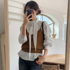 批发有货 Korea 韩系优雅精致女主时尚设计感飘带领系带气质长袖<b class='q'>衬衫</b>