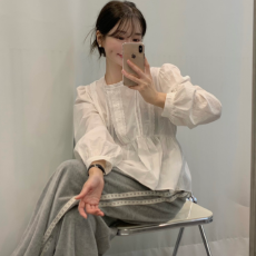 批发KOREA 温柔蕾丝拼接文艺长袖清新白<b class='q'>衬衫</b>+侧花边天鹅绒加厚长裤