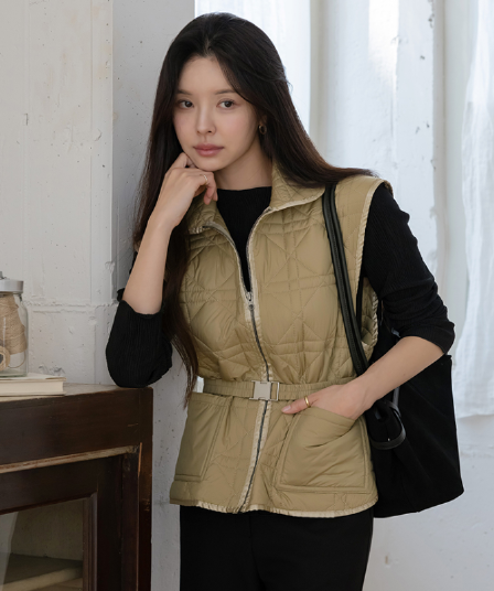 재고 있음 korea 무거운 작업 누비 이불의 재료 자수 폴로 칼라 민소매 어깨 외부 가져 가라. 보온 솜을 넣은 조끼 재킷 벨트 포함