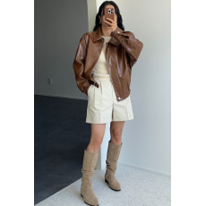 批发有货 Korea 港风复古翻领中性<b class='q'>休闲</b>插袋机车<b class='q'>夹克</b>PU皮衣百搭外套女