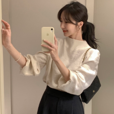 有货 Korea 温柔风氛围感简约小立领设计纯色通勤百搭长袖衬衫女