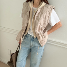 批发有货Korea 葫芦绣花抽绳简约百搭休闲时尚保暖无袖棉服背心<b class='q'>马甲</b>女