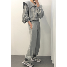 批发有货 KOREA 设计感减龄大翻领半<b class='q'>拉链</b><b class='q'>卫衣</b>+时尚下脚抽绳卫裤~套装
