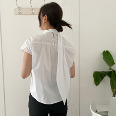 批发有货 Korea 法式气质设计感大飘带褶皱扭结立领百搭打底短袖衬衫