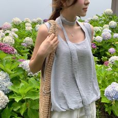 批发KOREA 法式设计感肌理气质百搭<b class='q'>花苞</b>无袖洋气背心上衣~配飘带