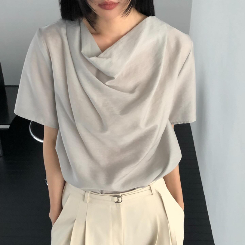 재고 있음 korea 느긋한 분위기 센스 루즈핏 스트레이트 고급 디자인 도루 가을 칼라 감기 바람 마이크로 ~을 통해 반팔 셔츠