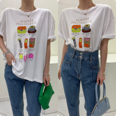 批发有货 Korea 趣味字母手绘卡通图案宽松纯棉休闲圆领短袖<b class='q'>T</b><b class='q'>恤</b>上衣