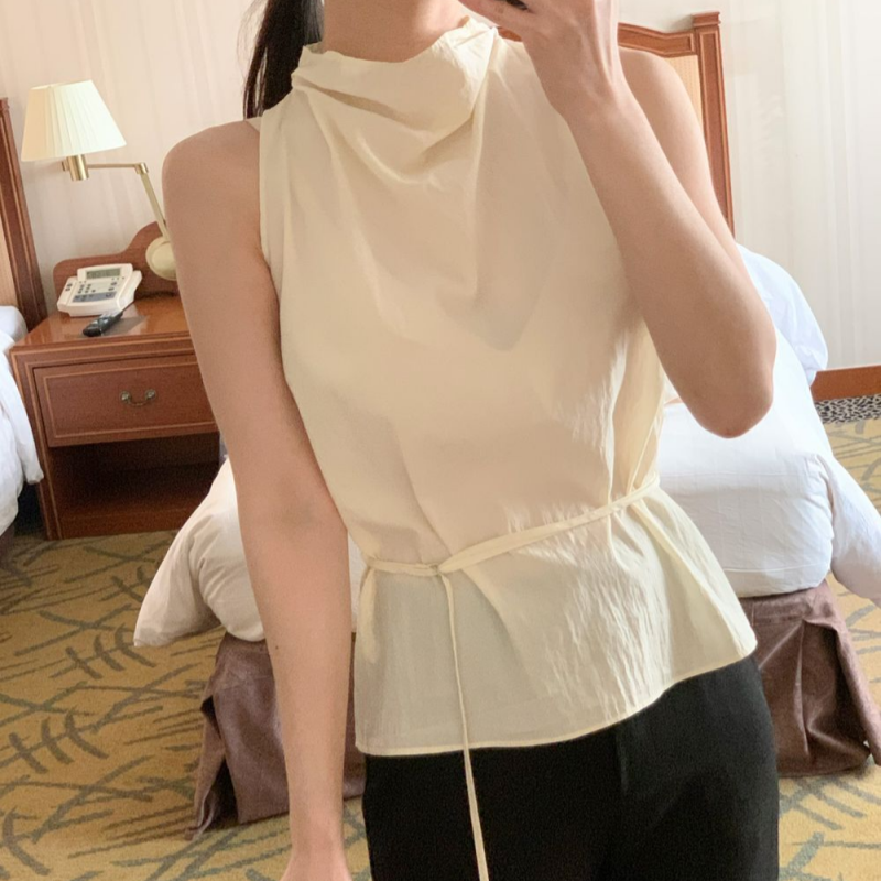 korea 한 부서 부드러운 바람 출퇴근 뒤로 어둠 버클 허리 수축 슬림해 보이는 품격 민소매 조끼 벨트 포함