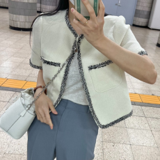 批发有货Cherry韩系气质撞色镶边粗花呢通勤小香风外搭小开衫短袖外套