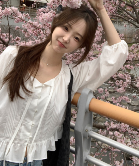 재고 있음 cherry 프랑스식 부드러운 바람 리본 달콤함 벌룬 소매 명중 Pleat 단추 연꽃 잎 긴팔 셔츠