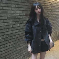 批发Cherry 复古做旧宽松古铜扣休闲翻领大口袋遮胯工装夹克外套