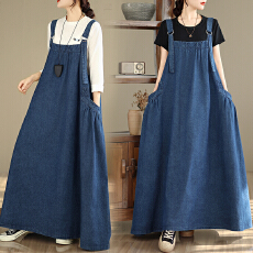 批发春<b class='q'>夏</b>秋长四季裙复古宽松显瘦牛仔背带裙长款大摆连衣裙