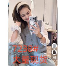 批发美洋MEIYANG 爱豆针织马甲 <b class='q'>真丝</b>羊绒羊毛_V领排扣无袖<b class='q'>背心</b>【中】