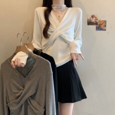 批发大码法式高级假两件上衣女秋季新款打底衫女秋冬内搭设计感