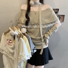 批发实拍～2026早春设计感<b class='q'>超</b>好看飘带挂脖漂亮针织衫配袖套