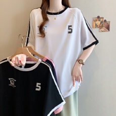 批发胖MM美式短袖t恤女款夏季2026新款宽松上衣条杠纯棉体恤衫