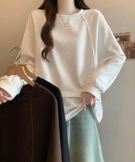 2026 빅 사이즈 가을 새로운 트렌디 느긋한 바람 라운드 넥 캐주얼 다용도 긴팔 펌프 로프 밑단 패치워크 패션 맨위