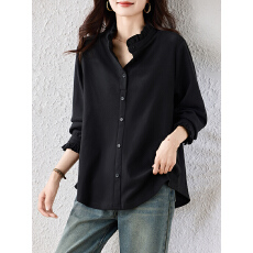 批发实拍德绒新款<b class='q'>衬衫女</b>设计感木耳花边简约气质纯色衬衣<b class='q'>长袖</b>百搭上衣