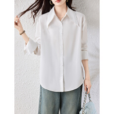 批发实拍2026新款尖领白<b class='q'>衬衫女</b>春季<b class='q'>长袖</b>上衣宽松高级感中长款显瘦衬衣