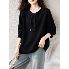 批发实拍时尚圆领抽绳卫衣女2026年春季新款休闲上衣欧货大码宽松女装