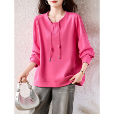 批发实拍时尚圆领抽绳卫衣女2026年春季新款休闲上衣欧货大码宽松女装