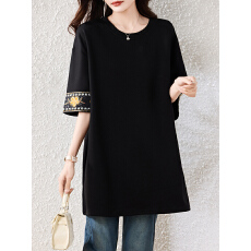 批发实拍复古刺绣短袖T恤2026年新款中长款上衣春季大码新中式<b class='q'>女装</b>