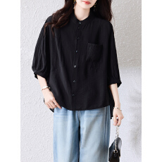 批发实拍法式高级感黑色天丝短袖衬衫2026夏季新款宽松防晒开衫上衣女