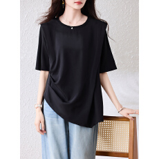 批发实拍不规则褶皱短袖T恤女设计感夏季新款宽松拼接纯色打底衫上衣