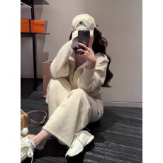 批发复古慵懒休闲套装女2025秋季新款小个子连帽上衣显瘦阔腿裤两件套