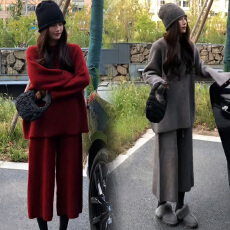 批发2025<b class='q'>秋</b>冬懒人套装高级感氛围穿搭简约毛衣+阔腿裤子两件套