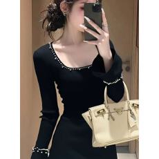 批发<b class='q'>小香风</b>黑色喇叭长袖<b class='q'>连衣裙</b>2025秋季新款富家千金穿搭修身A字短裙