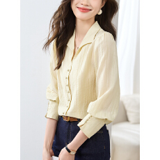 批发实拍961C#肌理感天丝小翻领衬衫<b class='q'>女长袖</b>2026春款V领衬衣复古<b class='q'>雪纺衫</b>