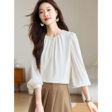 批发实拍醋酸缎面长袖衬衫女2026春季新款气质圆领<b class='q'>职业</b>盘扣上衣