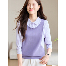 批发实拍长袖假两件衬衫<b class='q'>女</b>遮肚子2026春款时尚<b class='q'>真丝</b>衬衣气质小衫