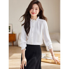 批发实拍白色木耳边立领<b class='q'>长袖</b>衬衫女2026春装新款法式宫廷风气质