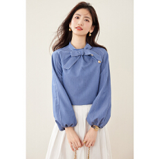 批发实拍2593千金风高级感设计感灯笼袖衬衫<b class='q'>女</b>时尚套头蝴蝶结气质上衣