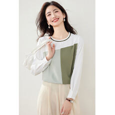 批发实拍2026春装新款圆领内搭打底衫<b class='q'>百搭</b>拼色长袖T桖女复古上衣