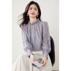 批发实拍2026春装新款复古套头立领时尚气质高级感职场衬衫上衣