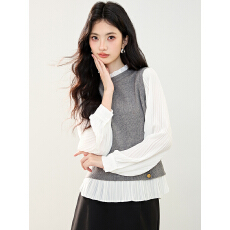 批发实拍2026春装韩版气质花边拼接圆领套头百搭长袖衬衫上衣