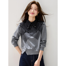 批发实法式撞色菱格蝴蝶结网纱拼接长袖T桖女设计感小众翻领<b class='q'>套头卫衣</b>