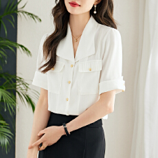 批发实拍<b class='q'>韩国</b>chic2026春季新款法式气质白色V领高级感五分袖上衣