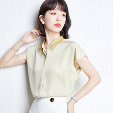 批发实拍2026年夏季轻熟风高级显瘦气质衬衫上衣女感缎面翻领