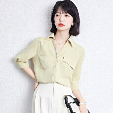 批发实拍2026夏装新款V领五分<b class='q'>袖</b>雪纺<b class='q'>衫</b>气质设计休闲<b class='q'>上衣</b>衬衫