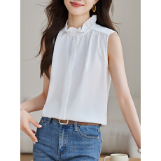 批发实时尚荷叶领无袖衬衫女2026夏装新款简约气质百搭纯色高级感上衣